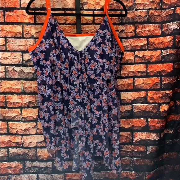 Navy Floral Drape-Tier Tankini Top - Plus - Picture 3 of 6